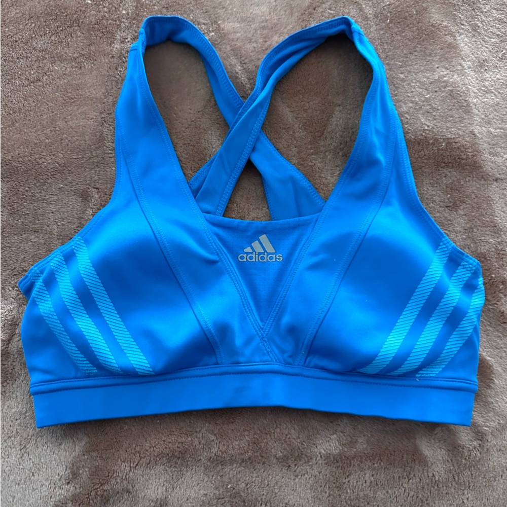 Adidas sports bra blue 3 striped